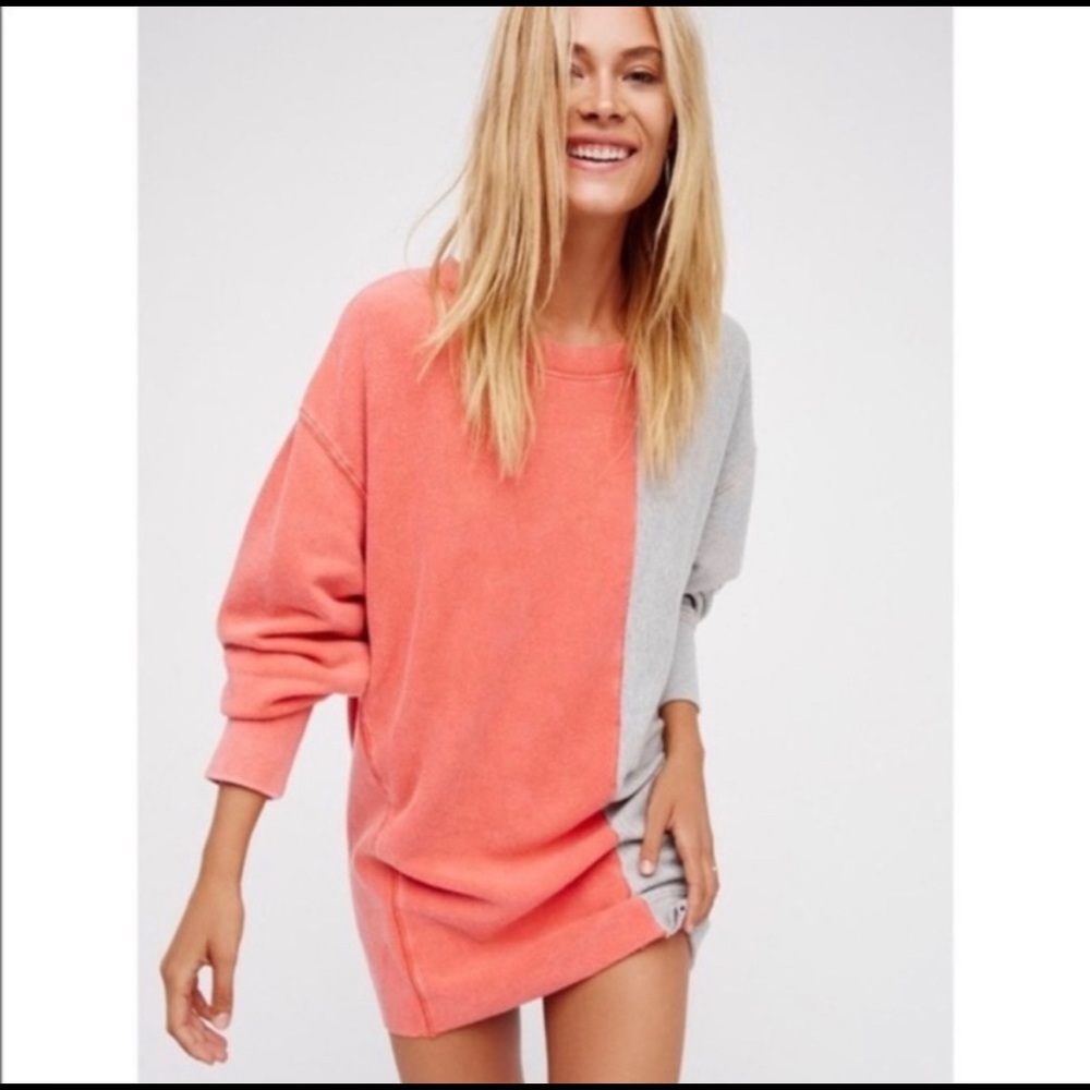 NWOT Free People Oversize Colorblock T-Shirt Sweatshirt Sweater Dress Loose Fit